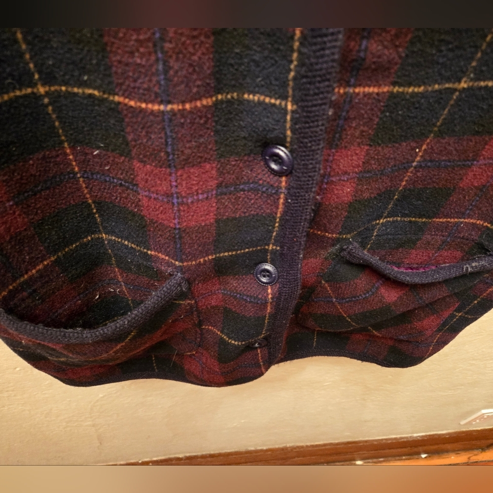 Tribal Plaid Fleece Vest Wool Blend Vintage Style Red Black Outdoor Vest M - Picture 4 of 8